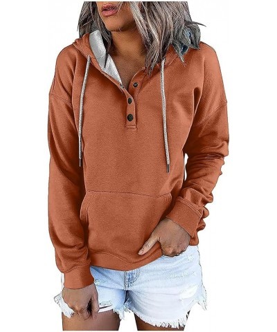 Basic Hoodies forWomens 2023 Fall Long-Sleeved 1/4 Buttons Casual Stylish Hooded Pullovers Teens Running Plain Hoodie A0-brow...