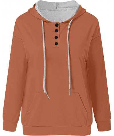 Basic Hoodies forWomens 2023 Fall Long-Sleeved 1/4 Buttons Casual Stylish Hooded Pullovers Teens Running Plain Hoodie A0-brow...