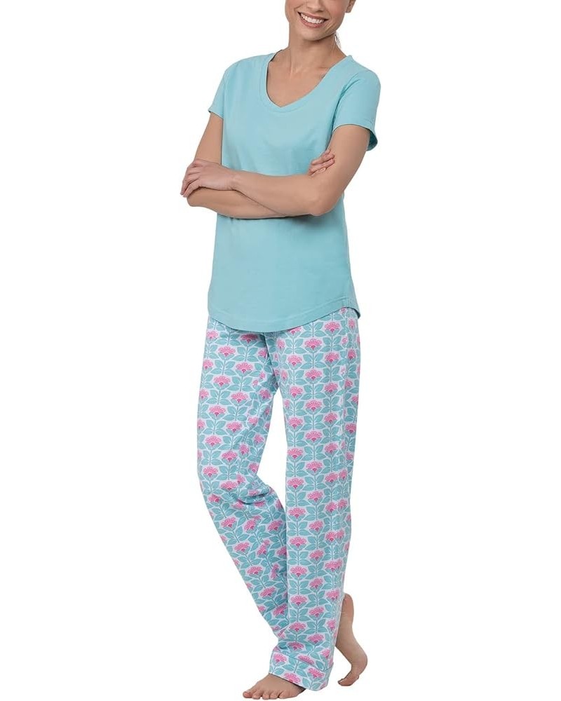 PJs For Women Set - Women Pajamas, Short Sleeve, 100% Cotton Aqua $28.50 Sleep & Lounge