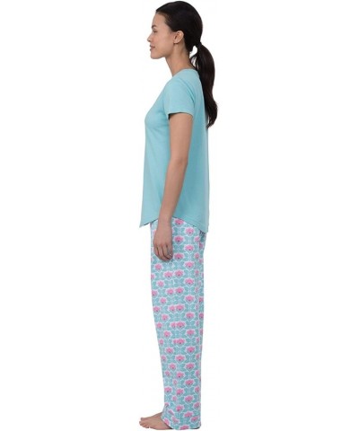 PJs For Women Set - Women Pajamas, Short Sleeve, 100% Cotton Aqua $28.50 Sleep & Lounge