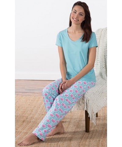 PJs For Women Set - Women Pajamas, Short Sleeve, 100% Cotton Aqua $28.50 Sleep & Lounge