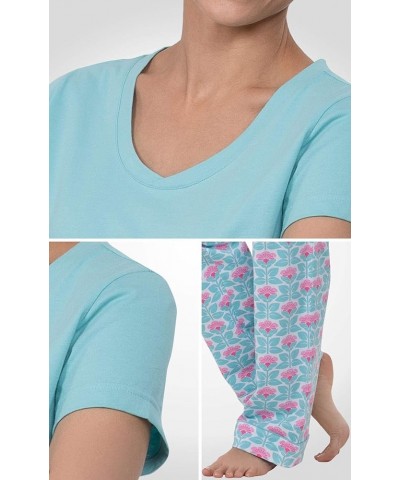 PJs For Women Set - Women Pajamas, Short Sleeve, 100% Cotton Aqua $28.50 Sleep & Lounge