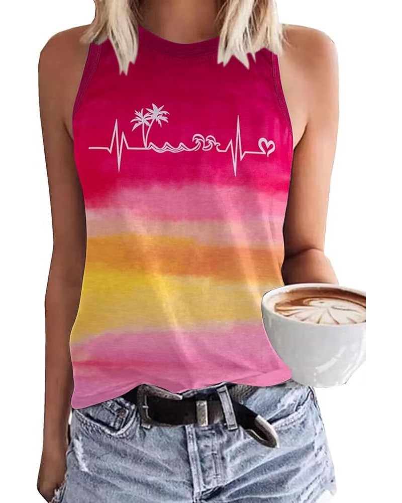 Beach Heartbeat Tank Tops for Women: Hawaiian Vacation Sleeveless Shirts Palm Tree Graphic Print Muscle T Shirt Coral $9.45 T...