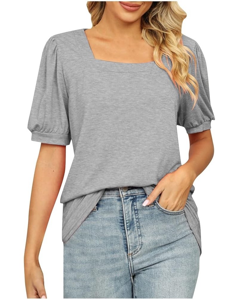 Shirts for Women Elegant V-Neck Petal Short Sleeve Curved Hem Chiffon Blouse Summer Casual Loose Fit Tunic Tops C-gray $11.11...