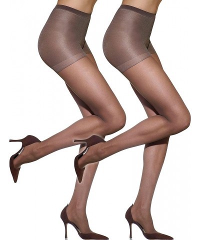 Women's Control Top Pantyhose with Run Resistant, Light Support Legs (2 Pair Pack) Mocha $13.71 Socks