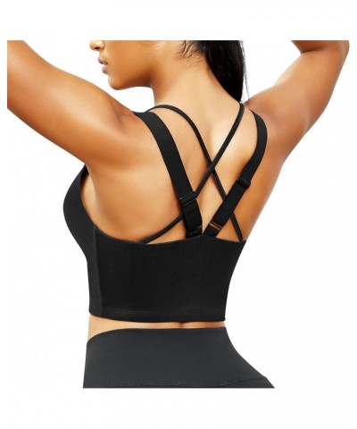 Longline Sports Bra Criss Cross Top for Women Strappy Wireless Bra Zip Front Workout Crop top Padded Tank top Black $15.80 Li...