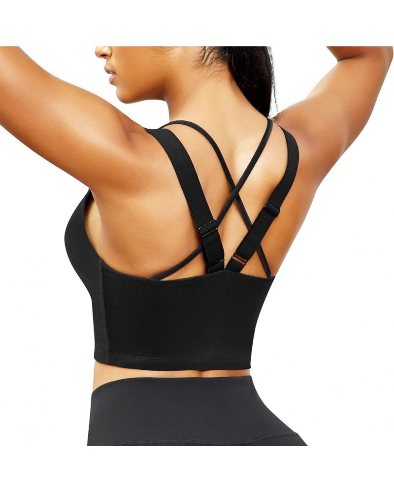 Longline Sports Bra Criss Cross Top for Women Strappy Wireless Bra Zip Front Workout Crop top Padded Tank top Black $15.80 Li...