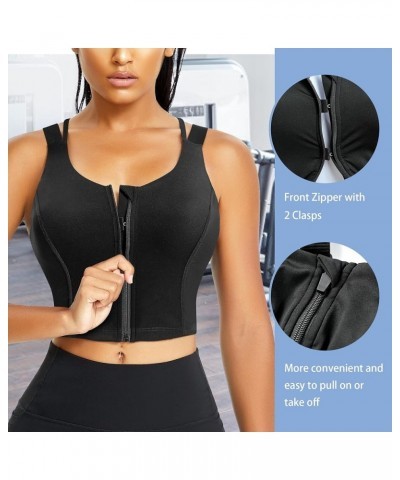 Longline Sports Bra Criss Cross Top for Women Strappy Wireless Bra Zip Front Workout Crop top Padded Tank top Black $15.80 Li...