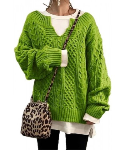 Women's Oversized Long Sleeve V Neck Solid Color Cable Knit Chunky Casual Oversized Pullover Sweater Tops Green 3 $22.41 Swea...