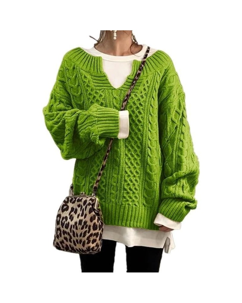 Women's Oversized Long Sleeve V Neck Solid Color Cable Knit Chunky Casual Oversized Pullover Sweater Tops Green 3 $22.41 Swea...