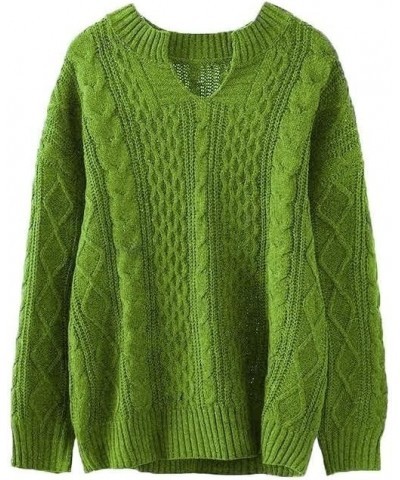 Women's Oversized Long Sleeve V Neck Solid Color Cable Knit Chunky Casual Oversized Pullover Sweater Tops Green 3 $22.41 Swea...