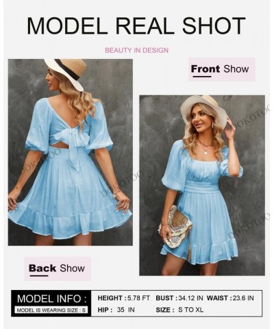 Womens Summer Dresses Square Neck Tie Back Lantern Sleeve Ruffle A-Line Casual Dress 6 Blue $18.90 Dresses