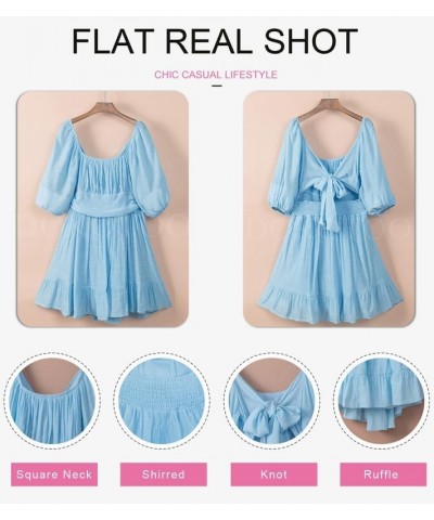 Womens Summer Dresses Square Neck Tie Back Lantern Sleeve Ruffle A-Line Casual Dress 6 Blue $18.90 Dresses