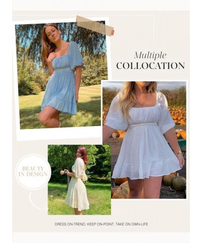 Womens Summer Dresses Square Neck Tie Back Lantern Sleeve Ruffle A-Line Casual Dress 6 Blue $18.90 Dresses