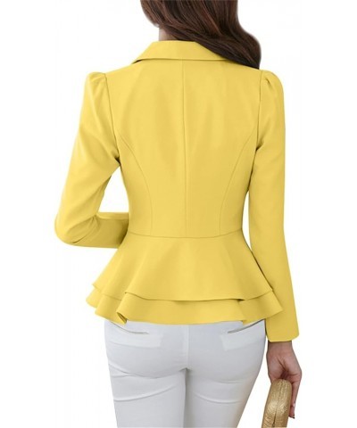 Womens Solid Color 3/4 Sleeve Blazers with Single Button Ruffle Hem Jackets Tunic Slim Fit Office Tops Yellow $15.11 Blazers