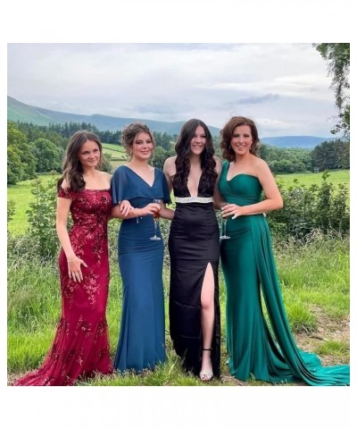 One Shoulder Mermaid Bridesmaid Dresses Bodycon Prom Dresses Long for Women Formal Evening Gown Stretch Teal $44.67 Dresses