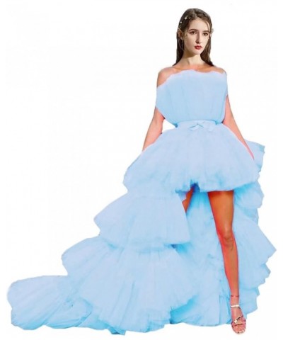 Women Tiered High Low Prom Dress Bow Sash Tulle Homecoming Pageant Dresses Long Light Blue $35.65 Dresses