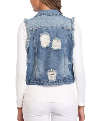 Women's Crop Distressed Ripped Jean Vests Classic Sleeveless Jean Vest Jackets With Flap Pockets 2-mid Blue $18.80 Jackets