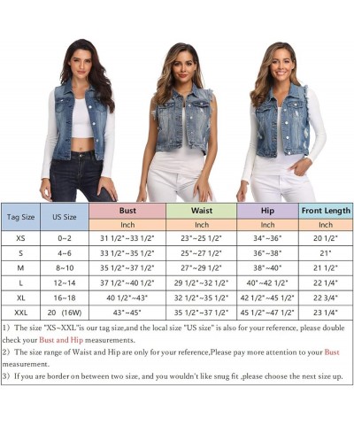 Women's Crop Distressed Ripped Jean Vests Classic Sleeveless Jean Vest Jackets With Flap Pockets 2-mid Blue $18.80 Jackets