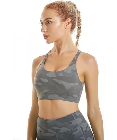 Sports Bras for Women,Padded Sports Bra Tank Top Sexy Crisscross Back High Impact Longline Workout Yoga Bra Camouflage Grey $...