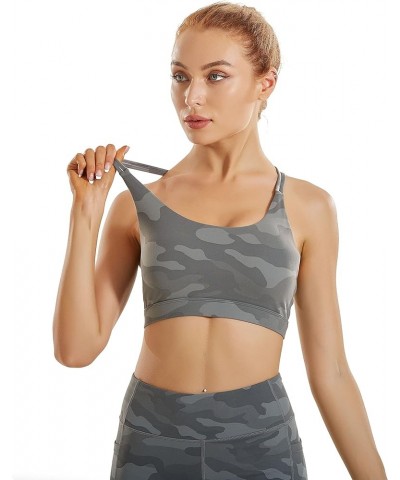 Sports Bras for Women,Padded Sports Bra Tank Top Sexy Crisscross Back High Impact Longline Workout Yoga Bra Camouflage Grey $...