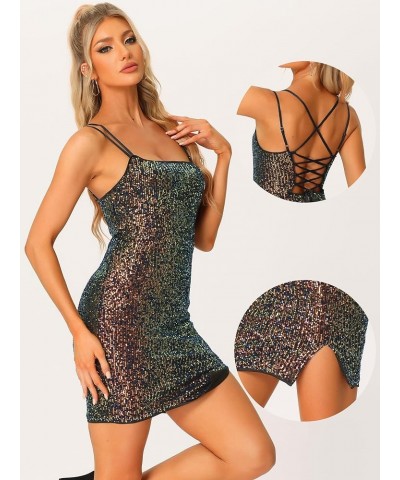 Party Mini Dress for Women's Clubwear Lace-up Spaghetti Straps Bodycon Sparkly Glitter Sequin Dress Multicolor Black $20.62 D...