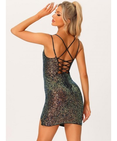 Party Mini Dress for Women's Clubwear Lace-up Spaghetti Straps Bodycon Sparkly Glitter Sequin Dress Multicolor Black $20.62 D...