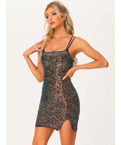 Party Mini Dress for Women's Clubwear Lace-up Spaghetti Straps Bodycon Sparkly Glitter Sequin Dress Multicolor Black $20.62 D...