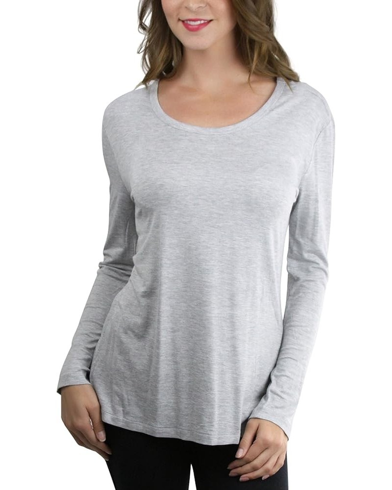 Women's Long Sleeve V-Neck Form Fitting Tee Round Neck - Heather Grey $9.33 Tees