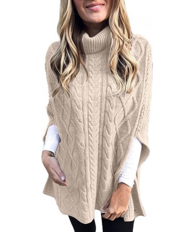 Womens Fall Winter Turtleneck Pullover Poncho Sweater Cashmere Feel Shawl Loose Fit Knitted Wraps Drape Baggy Capes Beige $14...