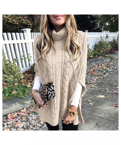 Womens Fall Winter Turtleneck Pullover Poncho Sweater Cashmere Feel Shawl Loose Fit Knitted Wraps Drape Baggy Capes Beige $14...