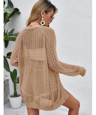 Women Crochet Lightweight Cardigan Cover Up Open Front Long Sleeve Summer Cardigans Khaki $21.65 Sweaters