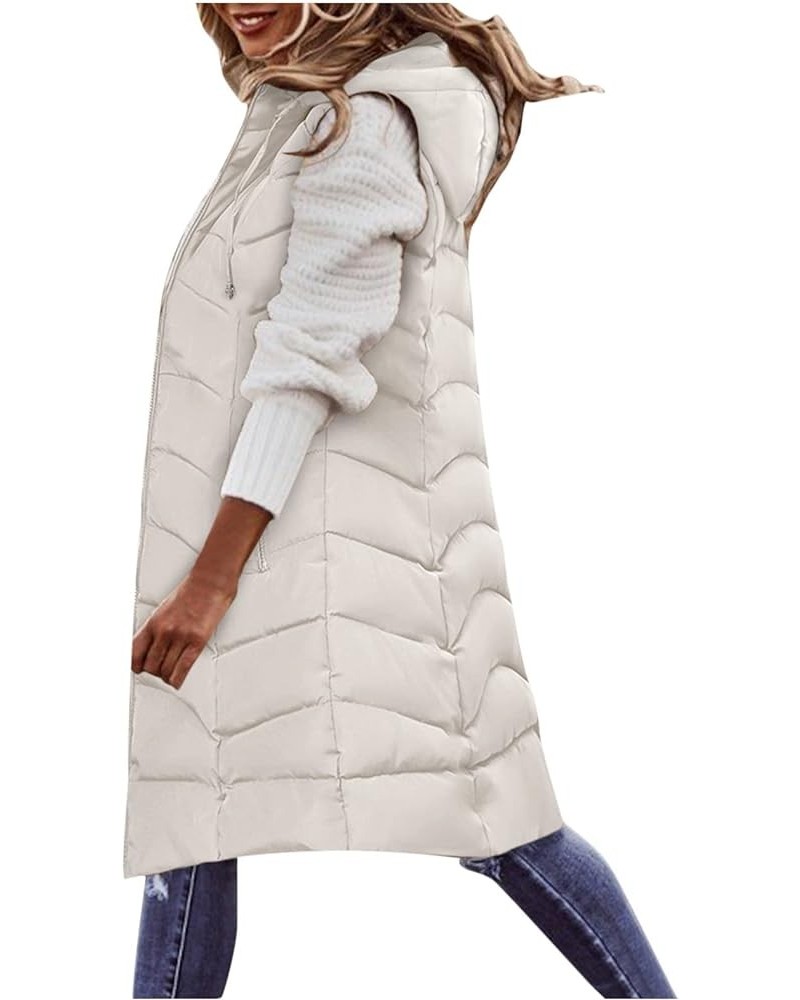 Women's Long Quilted Down Vest Sleeveless Hooded Jacket Winter Warm Padded Coat Outdoor Puffer Outerwear with Pockets 17-whit...