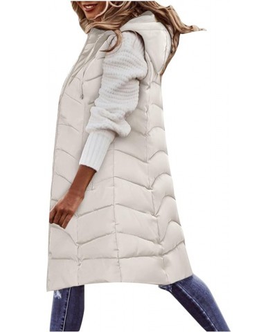 Women's Long Quilted Down Vest Sleeveless Hooded Jacket Winter Warm Padded Coat Outdoor Puffer Outerwear with Pockets 17-whit...