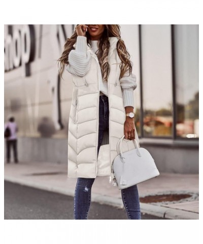 Women's Long Quilted Down Vest Sleeveless Hooded Jacket Winter Warm Padded Coat Outdoor Puffer Outerwear with Pockets 17-whit...