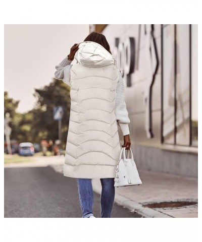 Women's Long Quilted Down Vest Sleeveless Hooded Jacket Winter Warm Padded Coat Outdoor Puffer Outerwear with Pockets 17-whit...