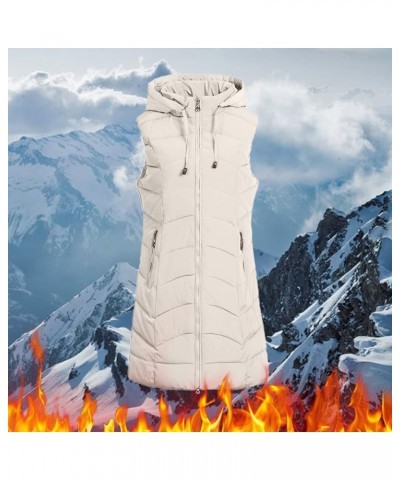 Women's Long Quilted Down Vest Sleeveless Hooded Jacket Winter Warm Padded Coat Outdoor Puffer Outerwear with Pockets 17-whit...