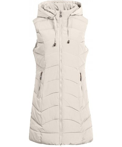 Women's Long Quilted Down Vest Sleeveless Hooded Jacket Winter Warm Padded Coat Outdoor Puffer Outerwear with Pockets 17-whit...