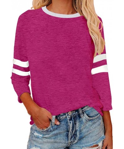 Baseball Mom Shirts for Women Raglan 3/4 Sleeve Color Block Cute Tops Casual T-Shirts Comfy Blouses Color Block-hot Pink $11....