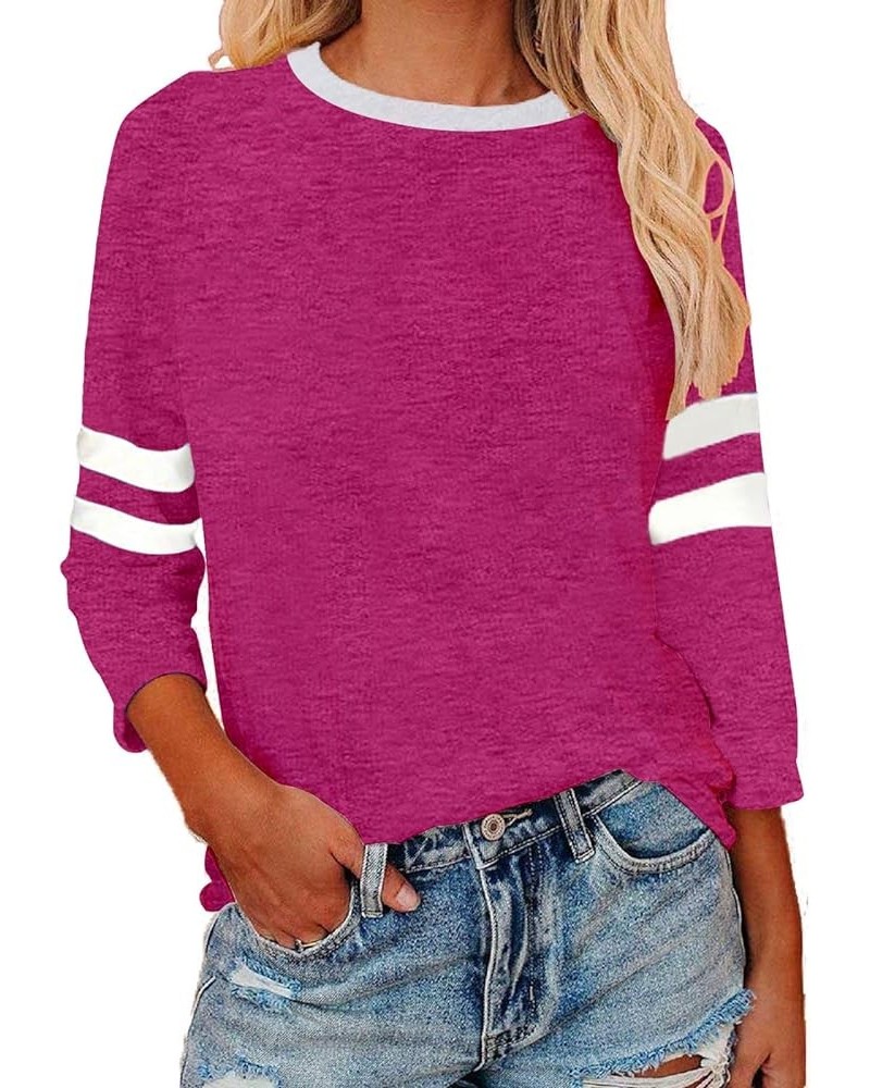 Baseball Mom Shirts for Women Raglan 3/4 Sleeve Color Block Cute Tops Casual T-Shirts Comfy Blouses Color Block-hot Pink $11....