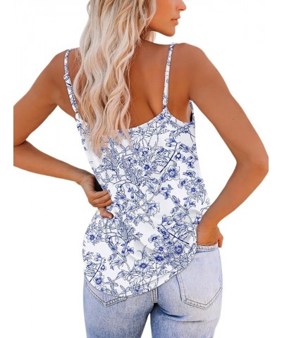 Tank Top for Women Adjustable Spaghetti Strap Camisole Scoop Neck Sleeveless Cami Top S-3XL I-white Blue $10.99 Tanks