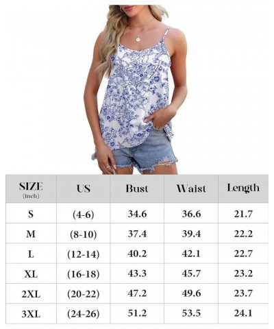 Tank Top for Women Adjustable Spaghetti Strap Camisole Scoop Neck Sleeveless Cami Top S-3XL I-white Blue $10.99 Tanks