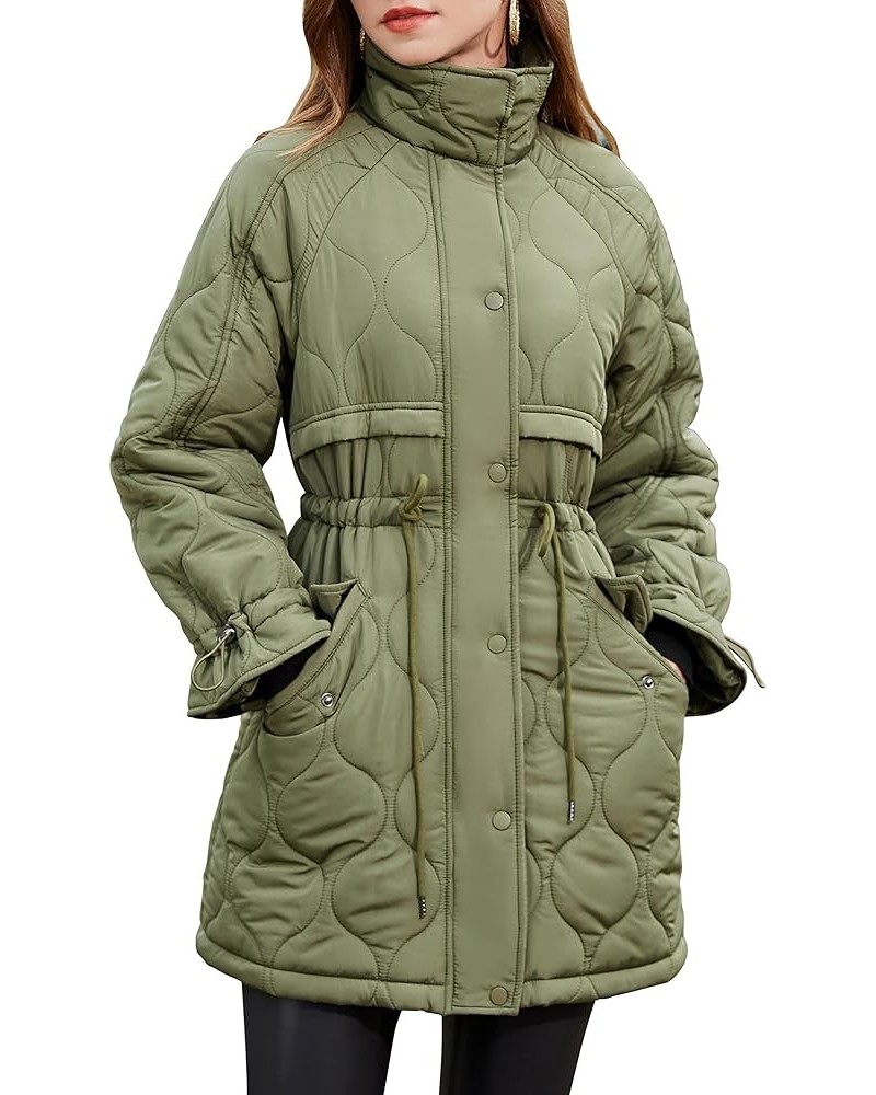 Womens Diamond Quilted Jacket Lightweight Padding Coat with Pockets, Regular and Plus Size 07/Olive-regular $27.95 Jackets