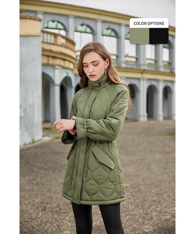 Womens Diamond Quilted Jacket Lightweight Padding Coat with Pockets, Regular and Plus Size 07/Olive-regular $27.95 Jackets