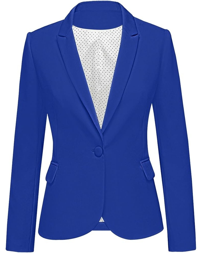 Women's Long Sleeve Formal Notch Lapel Button Down Blazer Pockets Jacket Royal Blue $26.13 Blazers