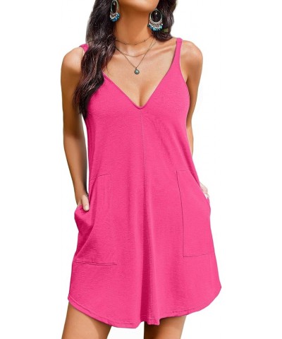 Bathing Suit Cover Up Dress for Women Mini Swimsuit Coverups with Pockets V Neck Beachwear Hot Pink $10.00 Swimsuits