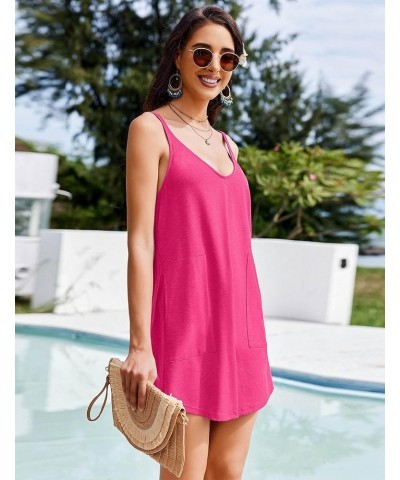 Bathing Suit Cover Up Dress for Women Mini Swimsuit Coverups with Pockets V Neck Beachwear Hot Pink $10.00 Swimsuits