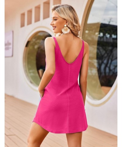 Bathing Suit Cover Up Dress for Women Mini Swimsuit Coverups with Pockets V Neck Beachwear Hot Pink $10.00 Swimsuits