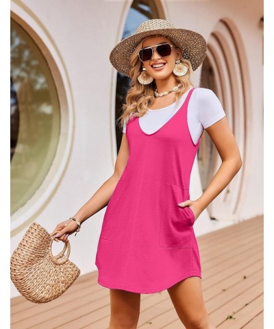 Bathing Suit Cover Up Dress for Women Mini Swimsuit Coverups with Pockets V Neck Beachwear Hot Pink $10.00 Swimsuits