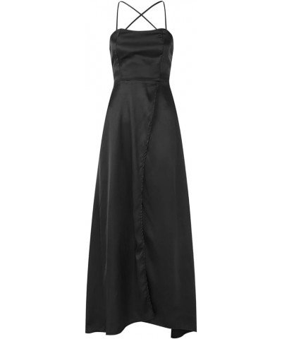 Prom Dresses Ladies Long Women Elegant Backless Long DressesCrisn Satin Spaghetti Party Prom Dress Side Lady Meat Black $15.5...